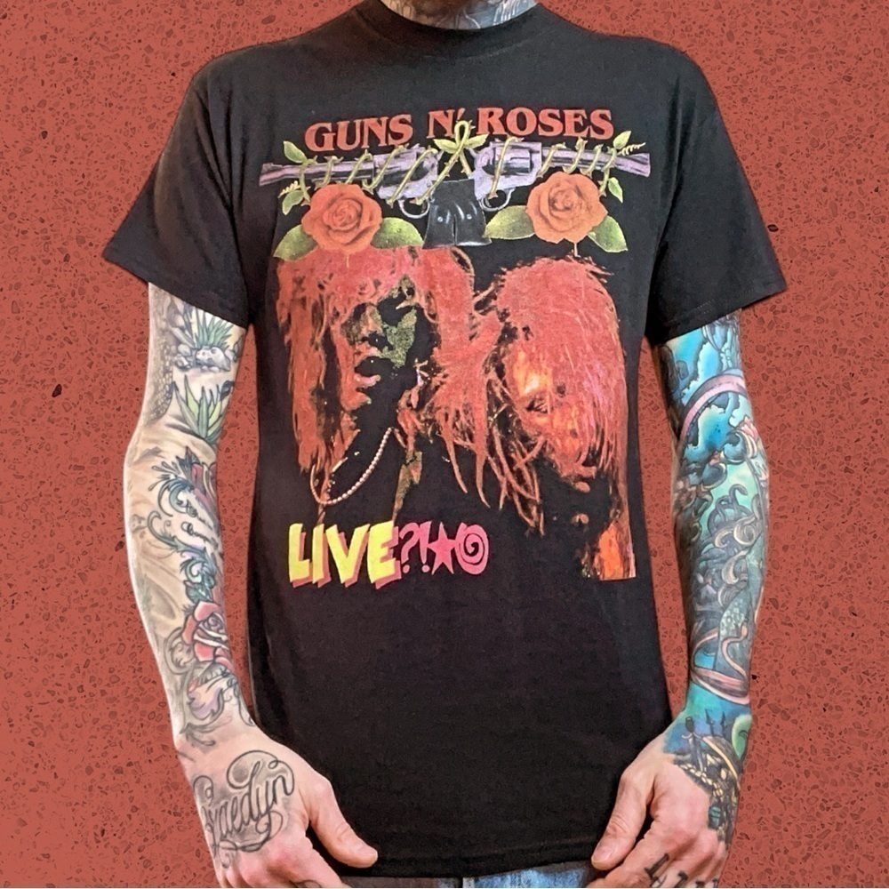 Guns N’ Roses Live heavy metal rock 80’s retro shirt black red mens L